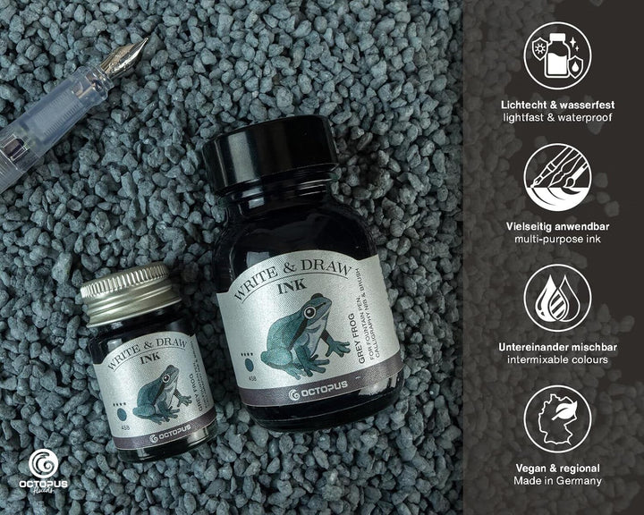 Octopus Write and Draw Ink 458 Grey Frog, wasserfeste Tinte zum Schreiben und Zeichen, kalligraphisc
