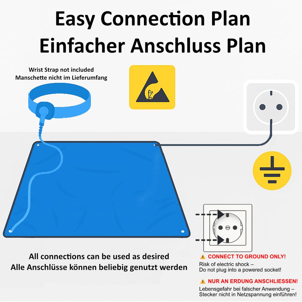Minadax 120 x 30cm Antistatik ESD Computer Matte Tischmatte „Premiumqualität“ + Anschlusskabel 120x3