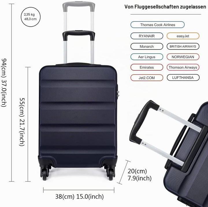 KONO Handgepäck Koffer Klein Reisekoffer mit Rollen und TSA Schloss, Koffer Trolley Handgepäck Flugz