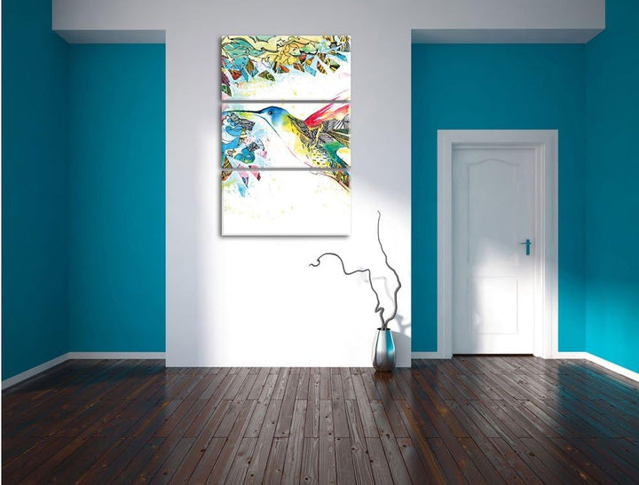 Pixxprint Kolibri Kunst als Leinwandbild/Grösse: 3 Teilig (120x80) cm/Wandbild/Kunstdruck/fertig bes