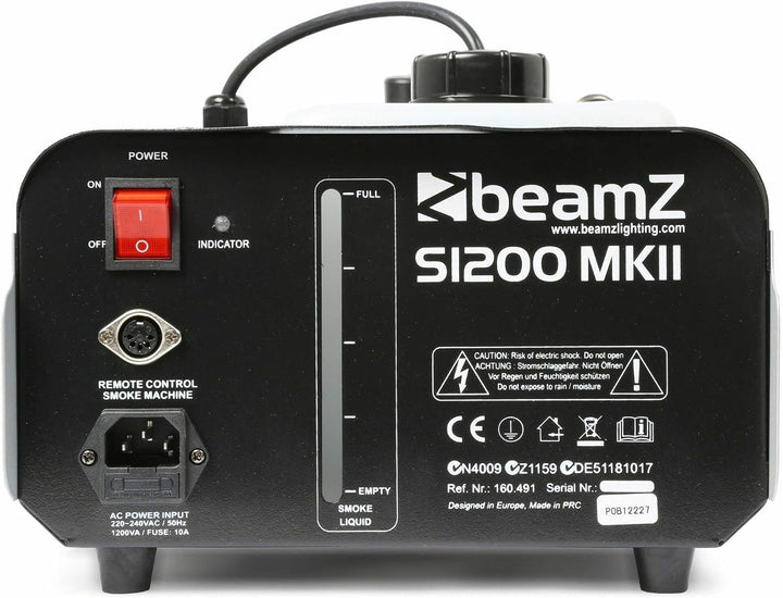 BeamZ S1200 MKII Nebelmaschine 1200 Watt, Fogger, Party Rauchmaschine, Fog Machine mit Intervall, Ti