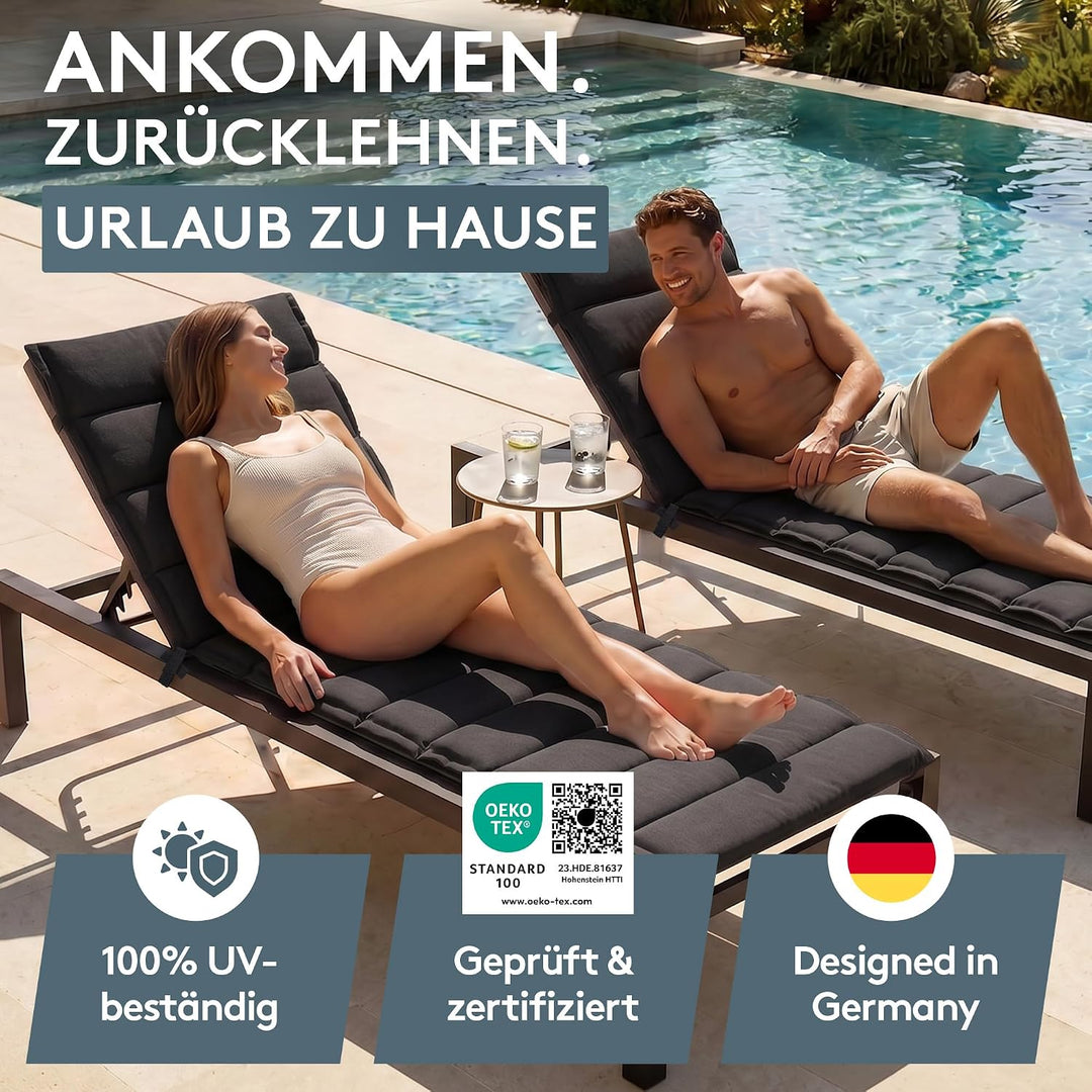 LILENO HOME Sonnenliege Auflage als [1er Set - Rollliege] in Anthrazit - Gartenliegen Auflage perfek