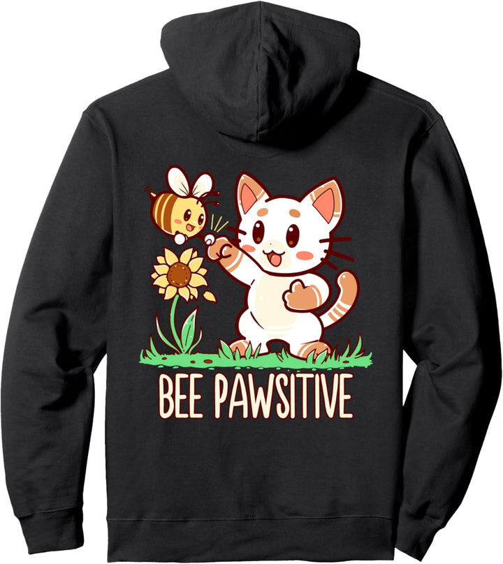 Bee Pawsitive - Cat and Bumble Bee Pun Pullover Hoodie