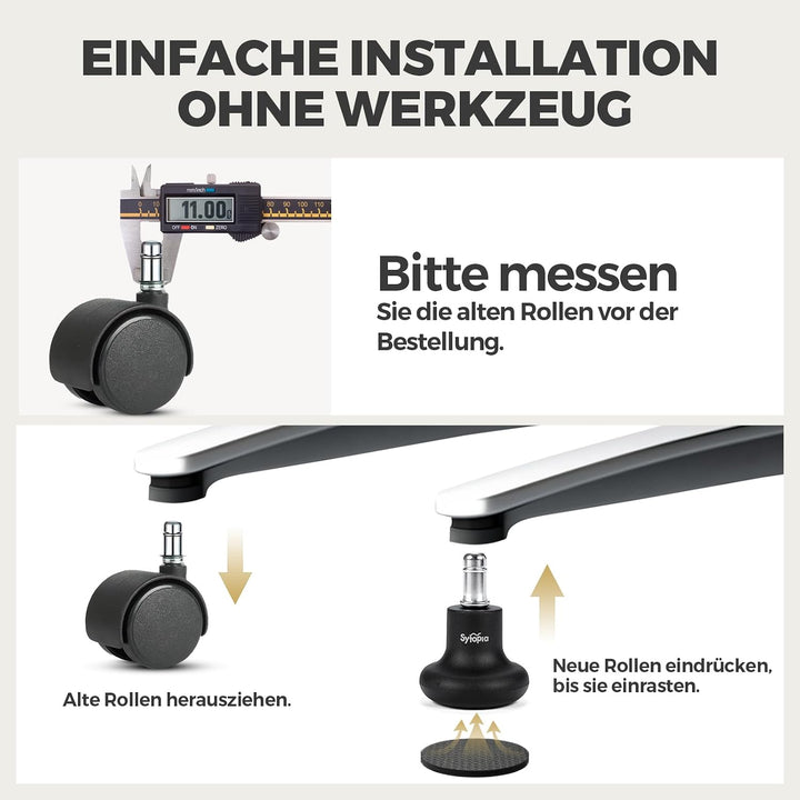 Sytopia 5 Stück Bodengleiter 2 Zoll, Höhe 6,5cm, mit Filzpads, Ersatz für Bürostuhl Rollen, Stuhlgle