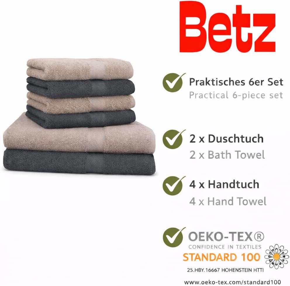 Betz Palermo Handtuch-Set – 6er Handtücher-Set - 2X Liegetücher - 4X Handtücher - 50x100 cm - anthra