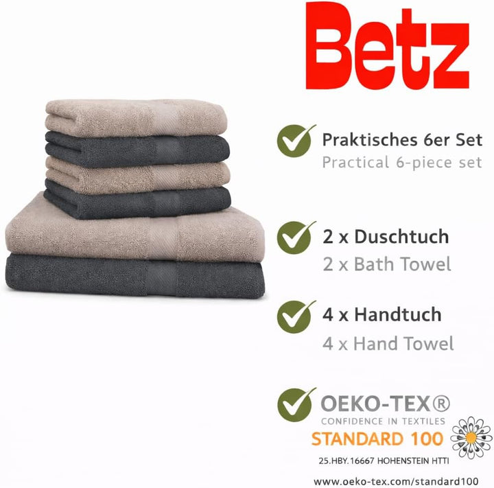 Betz Palermo Handtuch-Set – 6er Handtücher-Set - 2X Liegetücher - 4X Handtücher - 50x100 cm - anthra