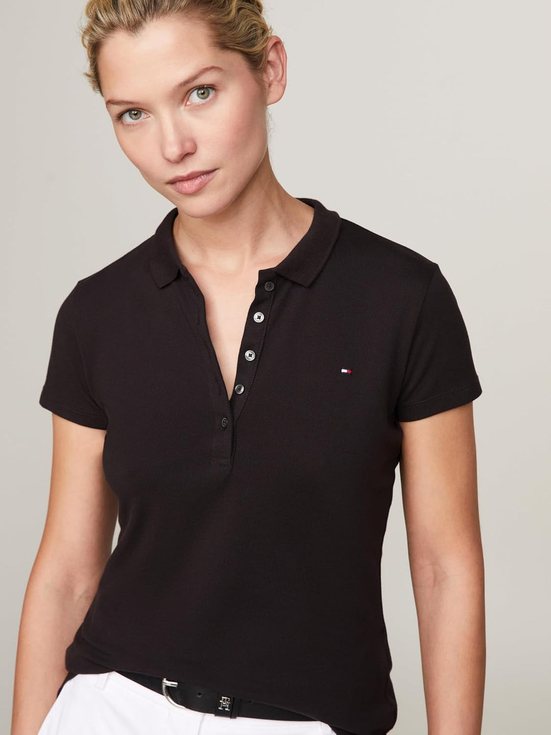 Tommy Hilfiger Damen Poloshirt Kurzarm Heritage Slim Fit XXS Schwarz (Masters Black), XXS Schwarz (M