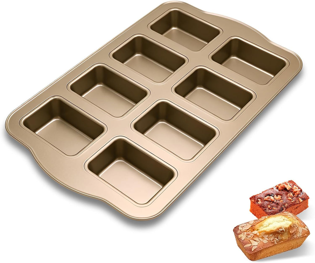 8 Mini-Kastenformen, Kastenform, antihaftbeschichtet, Karbonstahl, Backform zum Backen, Gold (1 Set)