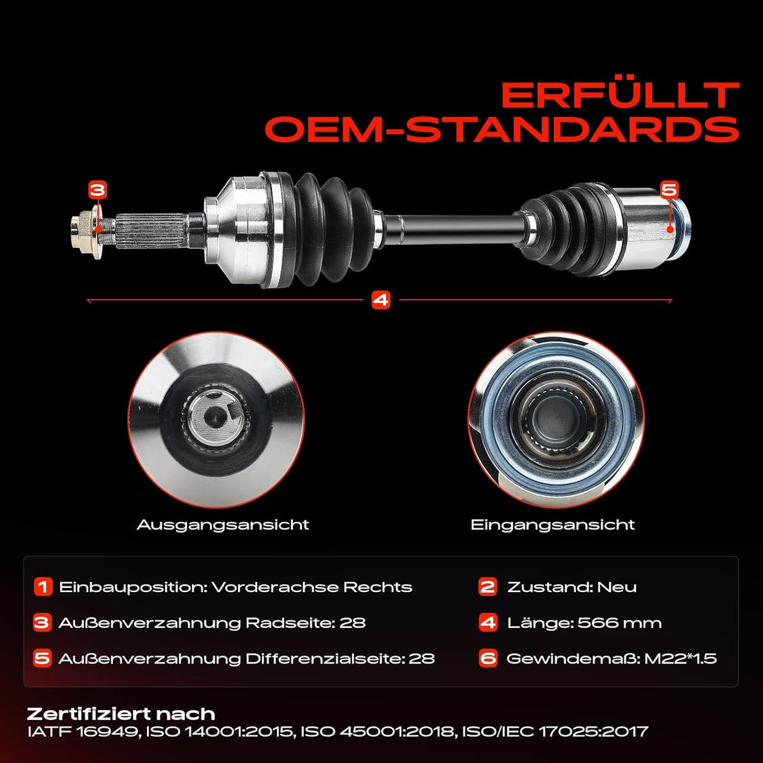 Frankberg Antriebswelle Vorne Rechts Kompatibel mit Sorento I JC 2.5L 3.5L SUV 2002-2009 Replace# 49
