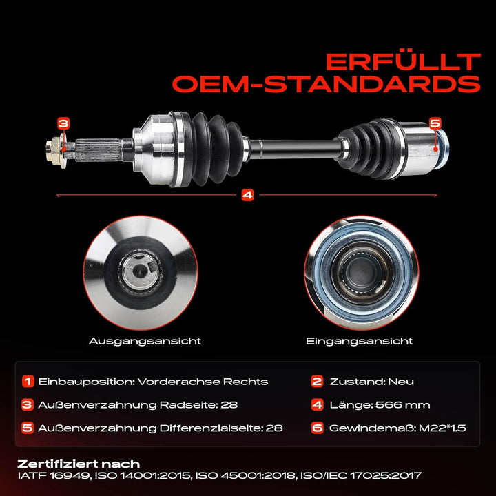 Frankberg Antriebswelle Vorne Rechts Kompatibel mit Sorento I JC 2.5L 3.5L SUV 2002-2009 Replace# 49