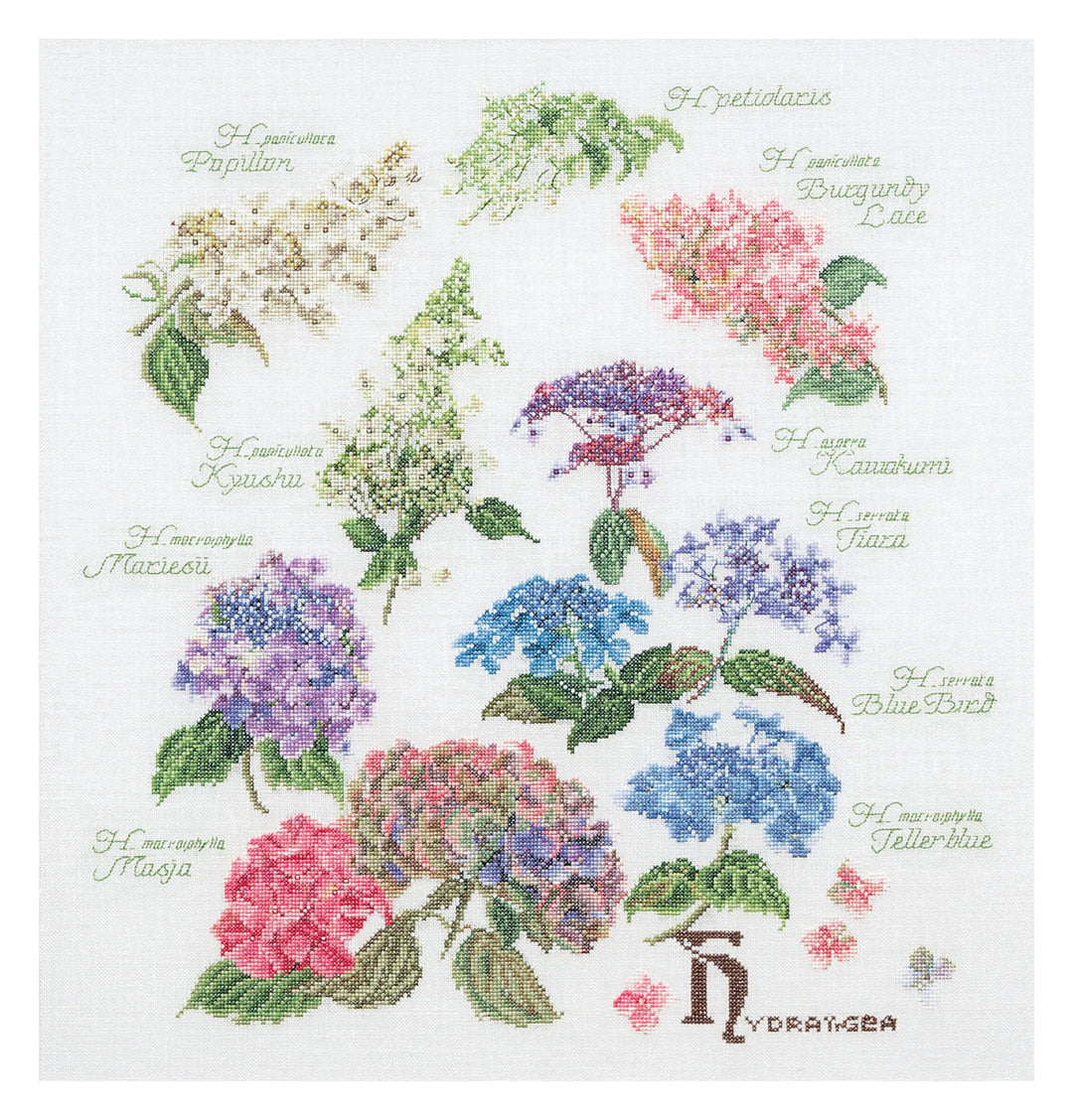 Thea Gouverneur - Kreuzstich-Set - Hortensien-Panel - Leinen - 32 Count - Für Erwachsene - 3067, Hor