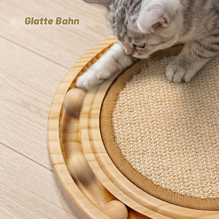 Gimars Interaktives Sisal Kratzbrett Katzen Oval, Holz-Kugelbahn mit 3 Rollbällen, rutschfeste Sisal