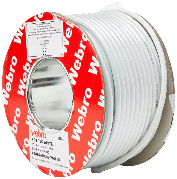 Webro RG6 Koaxialkabel, digital, für Antennen- und Satellitenanschluss, 50 m, Weiss RG6 Single, RG6