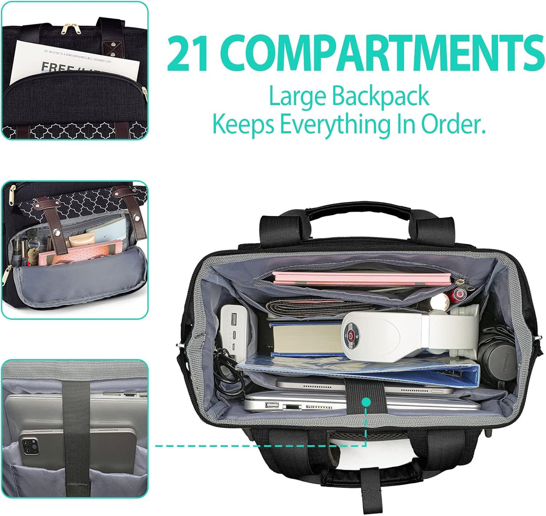 Kuosdaz Rucksack Damen, Schulrucksack Mädchen Teenager mit USB Ladeanschluss & Laptopfach, 15,6 Zoll