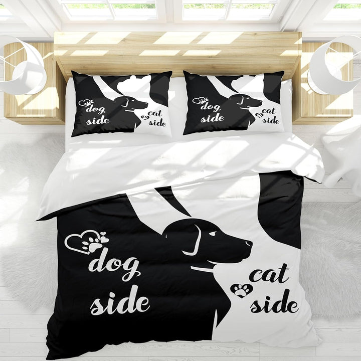 Bettwäsche-Set aus der Schwarz-Weiss-Serie Dog Side and Cat Side Motiv Bettbezug Paar Bettwäsche Set