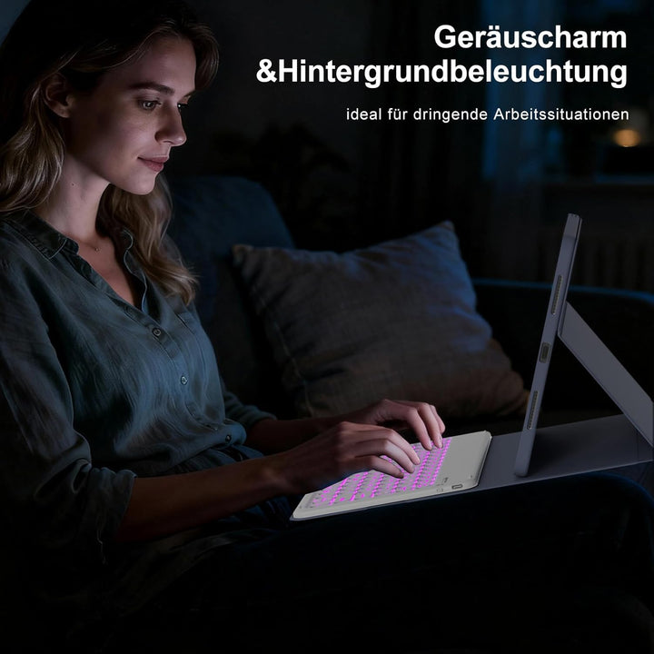 Hülle mit Tastatur für iPad A16 11/10 Generation (2025/2022, 11/10.9 Zoll), 7 Farben Beleuchtete Abn