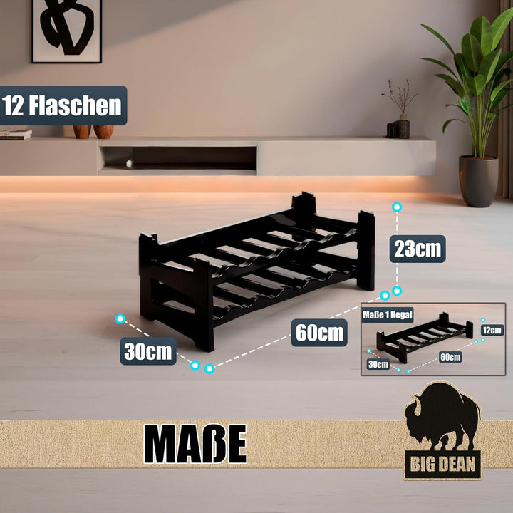 BigDean Flaschenregal stapelbar für 12 Flaschen Weinregal aus Kunststoff Schwarz Getränkeregal Flasc