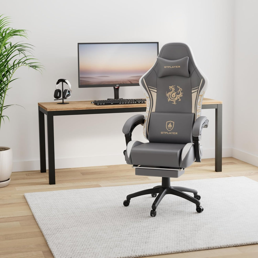GTPLAYER Gaming Stuhl Gamer Stuhl mit Bluetooth-Lautsprechern und Fussstütze, Dragon Series Bürostuh