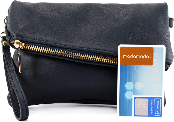 modamoda de - T95 - ital Handgelenktasche aus Nappaleder Mini Dunkelblau, Dunkelblau