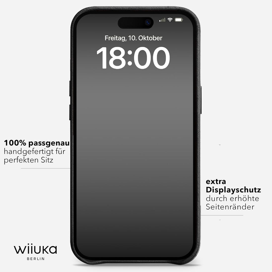 WIIUKA Hülle für iPhone 14 Pro Max, Leder aus Deutschland, Lederhülle extra Dünn, Premium Handyhülle