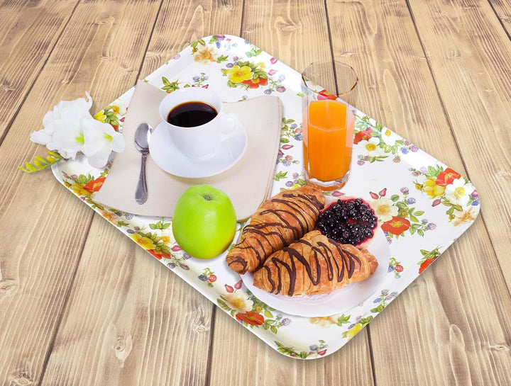 Lashuma Serviertablett bunt mit Wildrosen Druck, Küchentablett für Kaffee, Frühstück und Garten 45x3