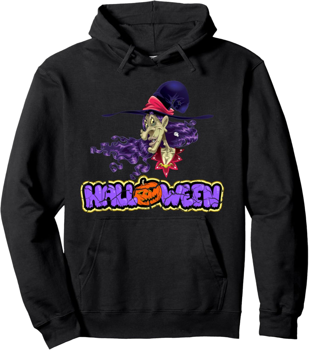 Böse Hexe mit Hut Kürbis Halloween Pullover Hoodie