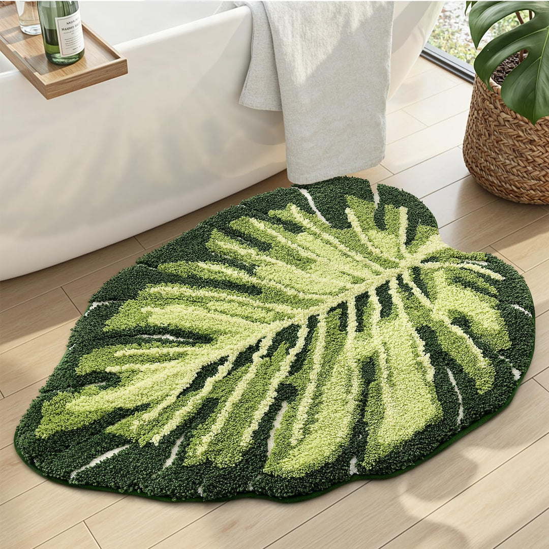 DEXI Badezimmerteppich 80 x 120 cm, Badematte rutschfest Absorbierende mit Monstera Pflanzenmuster,