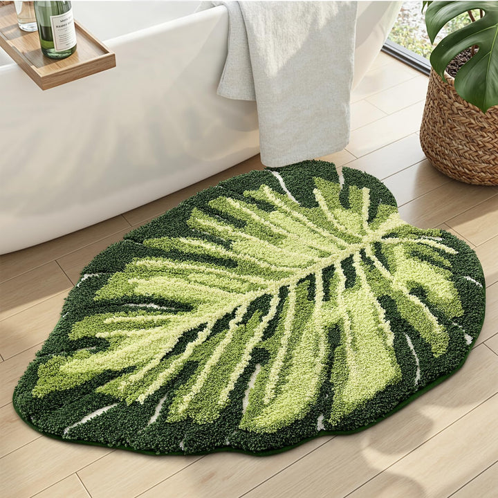 DEXI Badezimmerteppich 80 x 120 cm, Badematte rutschfest Absorbierende mit Monstera Pflanzenmuster,
