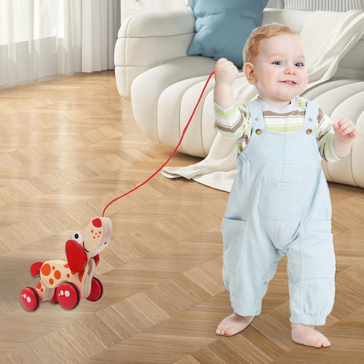Wooden Pull Toys - Wood, 11.42x4.72x3.94in Puppy Pull-Along Toy | Walking Developmental String Toy,