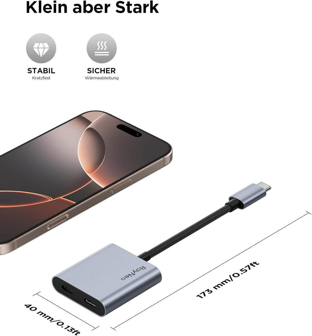 RayNeo USB-C Ladeadapter zu AR Brille, Laden & Spielen, Kompatibel mit PS4/5, Xbox, Mac mini, Laptop