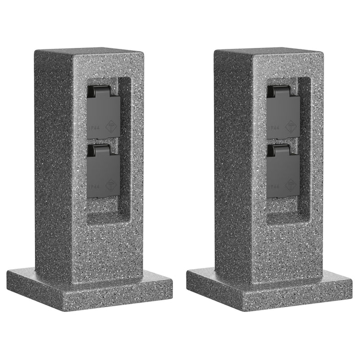 ledscom.de Garten Steckdosensäule POCK, Outdoor, IP44, 2-fach, anthrazit (Stein-Optik), eckig, 30 cm
