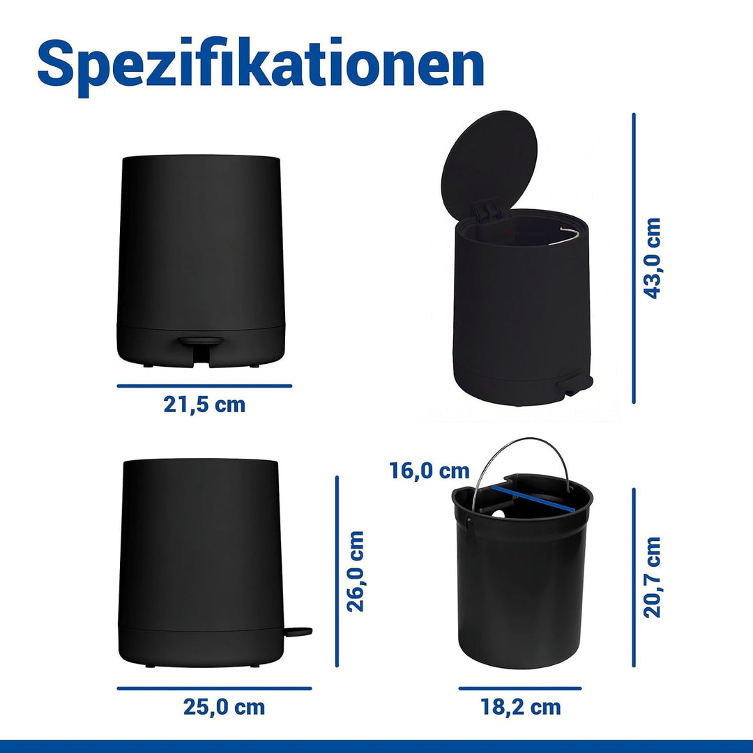 WENKO Kosmetik Treteimer Mod. Fablo aus Kunststoff, Soft-Touch-Beschichtung, Bad-Mülleimer 5 L, Abfa