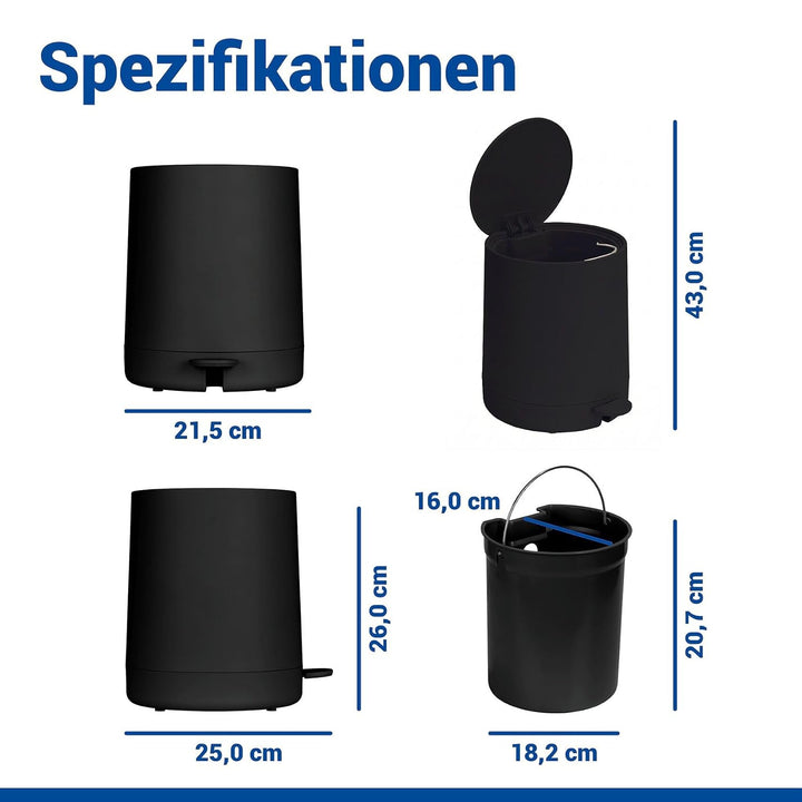 WENKO Kosmetik Treteimer Mod. Fablo aus Kunststoff, Soft-Touch-Beschichtung, Bad-Mülleimer 5 L, Abfa
