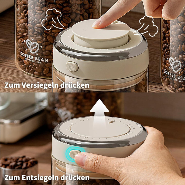 Glas Kaffeedose Luftdicht 370g Bohnen Kaffeebohnen Behälter Kaffeebehälter Kaffee Vakuumbehälter 1,1