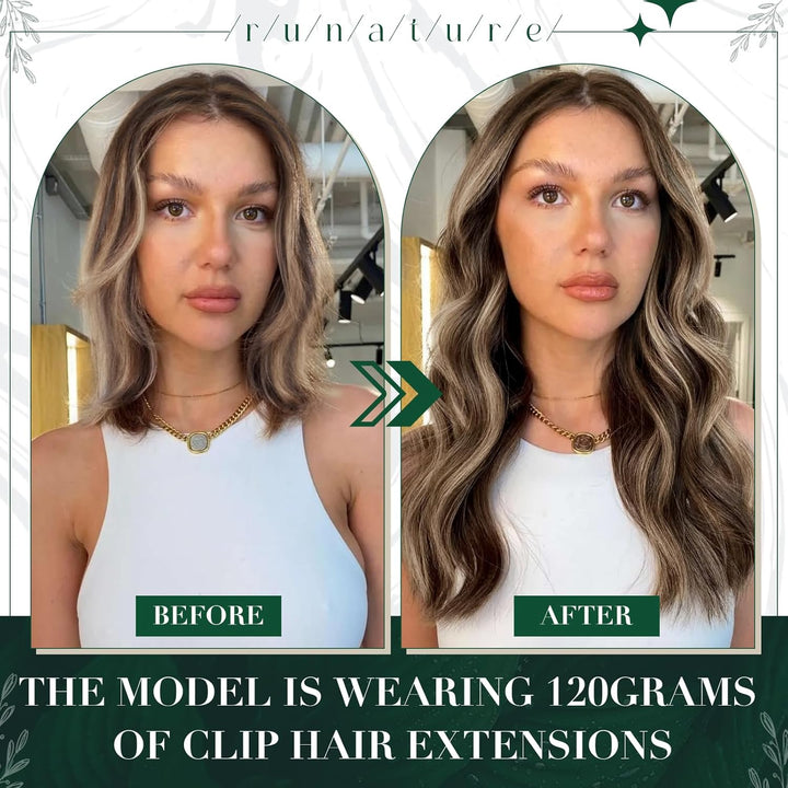 RUNATURE Echthaar Extensions Clip in Dunkelbraun mit Dunkelblond Echthaar Clip in Extensions Braun C