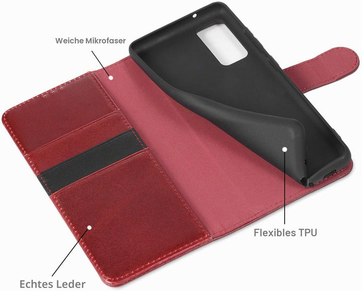 LENSUN Echtleder Hülle für Samsung Galaxy S20, Handyhülle [Echtes Leder] [Magnetverschluss] [RFID Bl