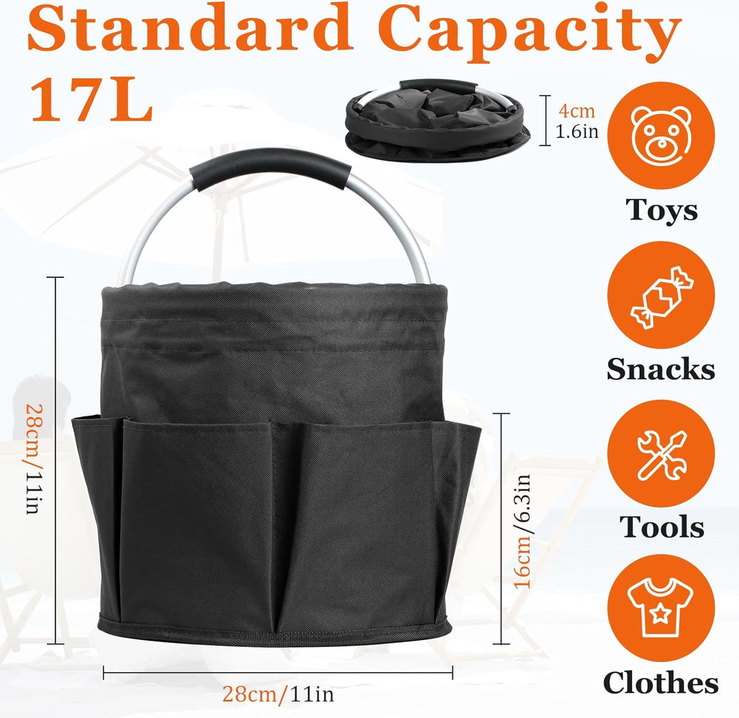 2Pack Faltbar Putzmittel Organizer, 17L Einkaufskorb mit Griff und 6 Taschen, Tragbarer Werkzeugtasc