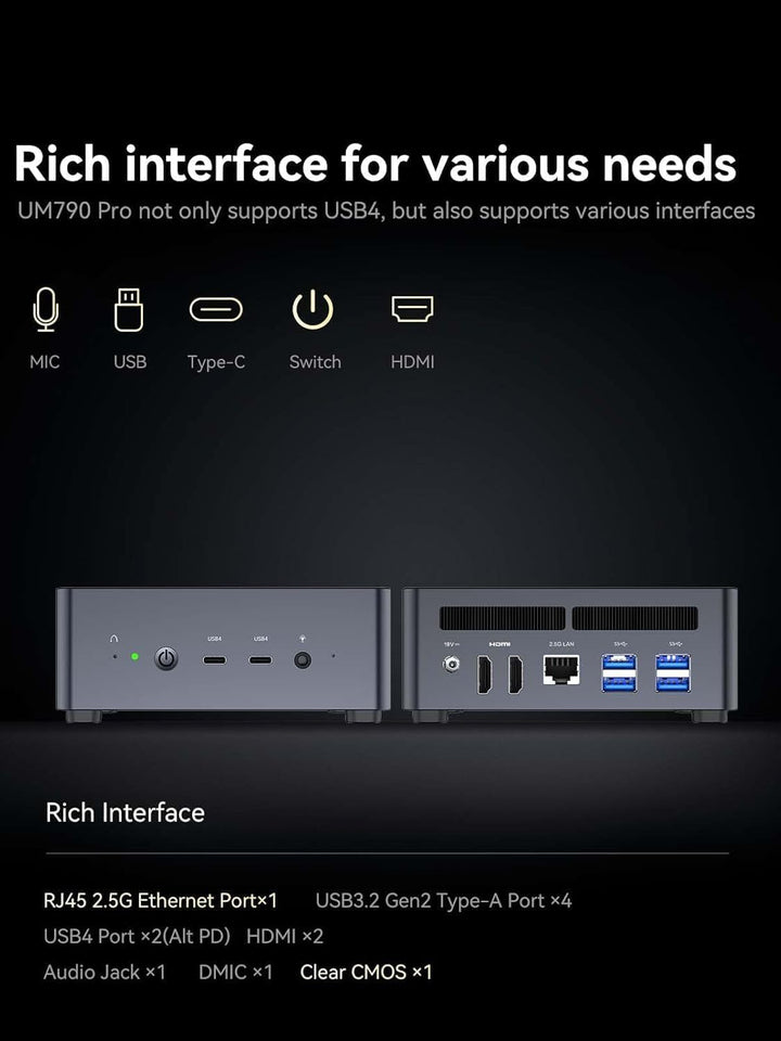 MINIS FORUM UM790 Pro Mini PC, AMD Ryzen 9 7940HS Prozessor (8C/16T, bis zu 5,2 GHz), AMD Radeon 780
