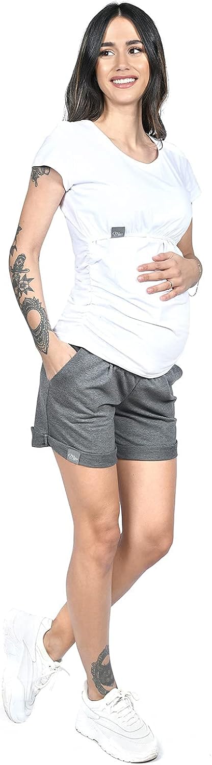 MijaCulture Kurze Umstandsshorts Umstandshose mit Bauchband für Sommer Lola M004, L Graphite