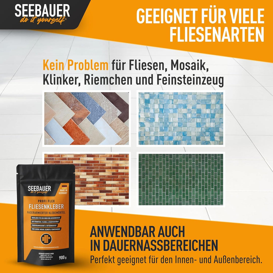 Profi Flex-Fliesenkleber 5 kg - Faserarmierter Flexkleber für Wand- & Bodenfliesen, Mosaik, Riemchen