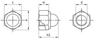 Sechskant-Hutmuttern DIN 986 A2-70 M 12 SW 19 (VPE 50 Stk)