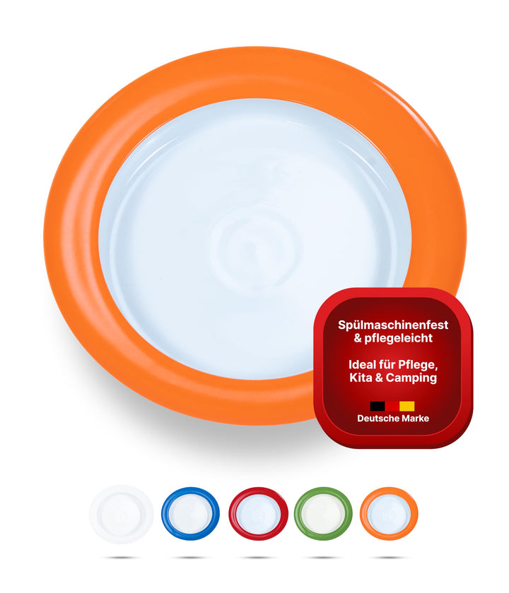 unisonoPLUS Suppenteller Porzellan Orange 22 cm – Mit Schiebekante, rutschfest, spülmaschinen- &amp; mik