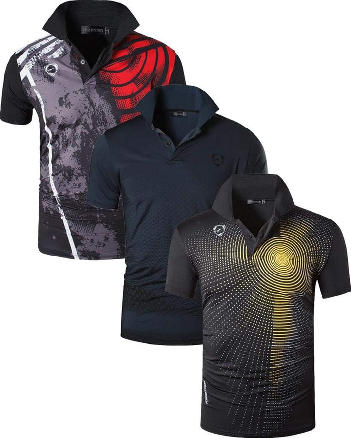 jeansian Herren 3 Stuck Mischen Pack Quick Dry Sport Polo T-Shirt LSL195 S Grosse Grössen Lsl195_gra