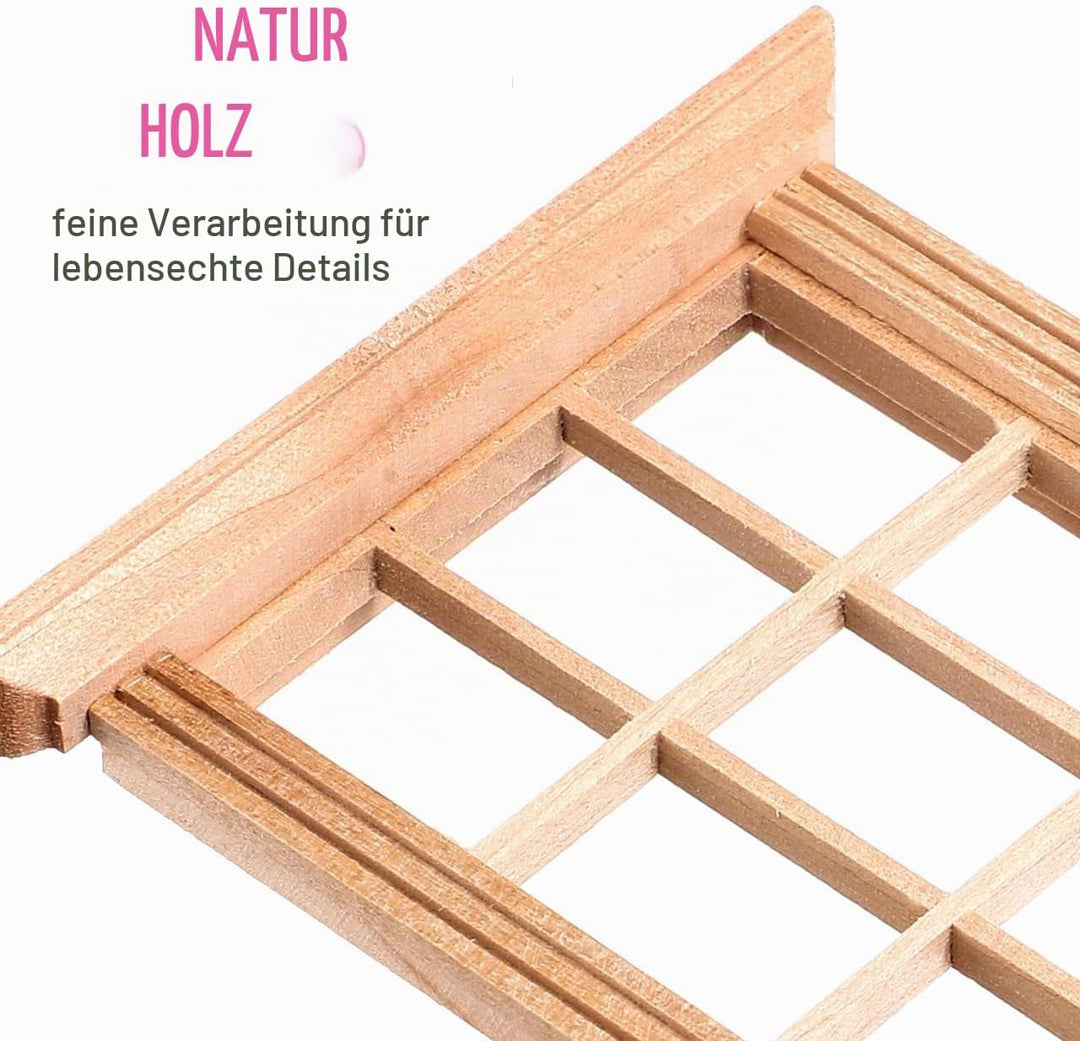 Cabilock 8 Stück Puppenhaus Fensterrahmen aus Holz, 12-Raster Miniatur Fenster 1:12 Modellbau Zubehö