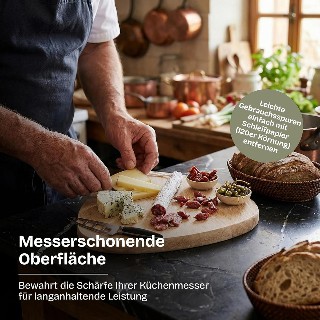Triarc Pizza Servierbrett aus Premium Eiche (42x40 cm) – Design Pizzaschieber & Servierplatte – Beid
