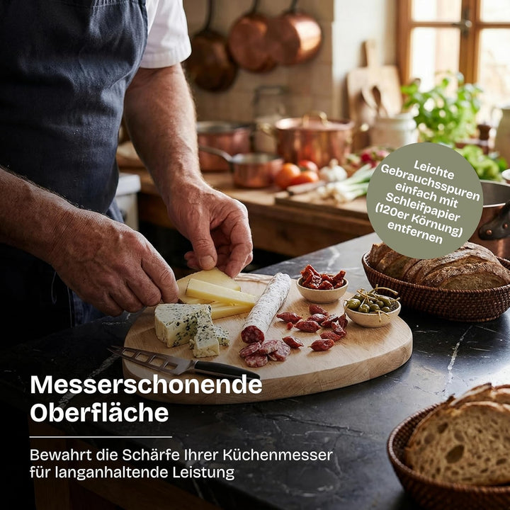 Triarc Pizza Servierbrett aus Premium Eiche (42x40 cm) – Design Pizzaschieber & Servierplatte – Beid