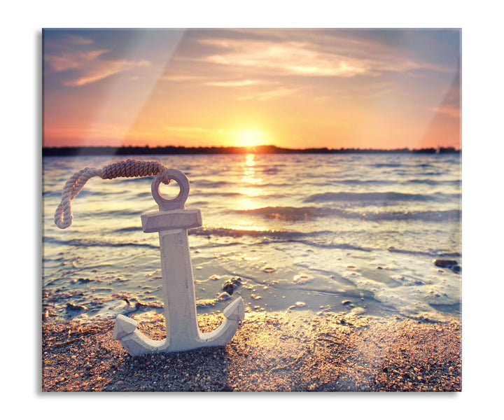 Anker am Ostseestrand im Sonnenuntergang Herdabdeckplatte & Spritzschutz aus Echtglas | Für Herd-Koc