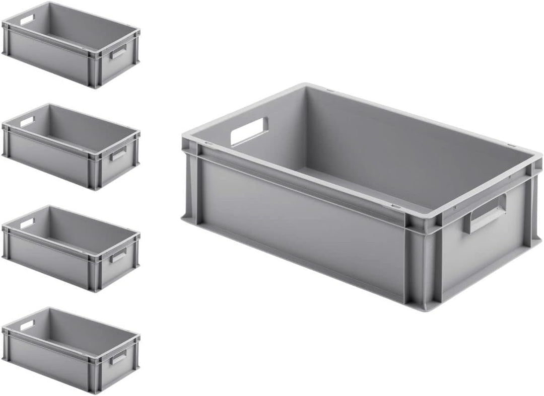 PROREGAL SuperSparSet 5x Eurobehälter mit offenem Griff & Scharnierdeckel | HxBxT 17,5x40x60cm | 30