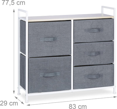 Relaxdays Regalsystem, 5 Stoff-Schubladen, HxBxT: 77,5 x 83 x 29 cm, universale Schubladenbox, Metal