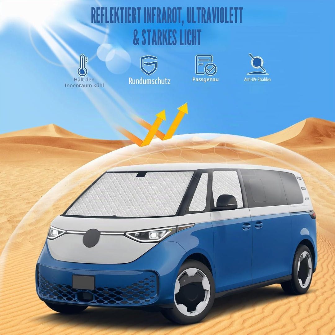 Thermomatte Fahrerhaus Innen Kompatibel mit VW ID Buzz 2022-2026, 5PCS LWB Faltbare Isolierte Sonnen